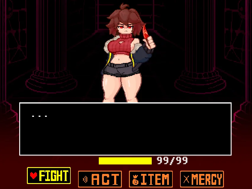 LoveManiac: Scarlet Lust battle screen with FIGHT, ACT, ITEM and MERCY choices