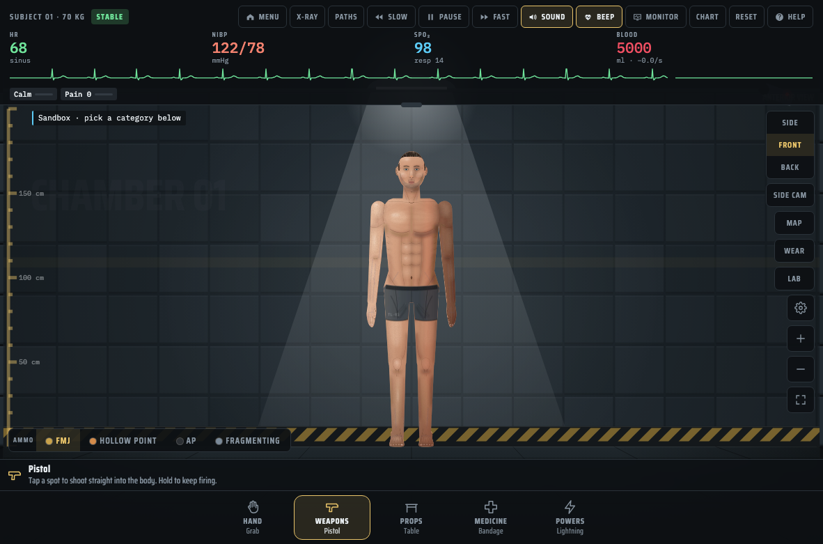 Trauma Lab sandbox with subject, monitor and tool categories